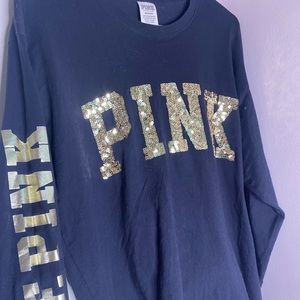 Victoria Secret Pink Black and Gold sequence shirt